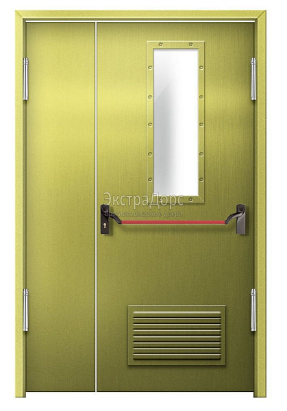 Противопожарная дверь EI 60 дымогазонепроницаемая стальная со стеклом, антипаникой и решеткой в Воскресенске  купить